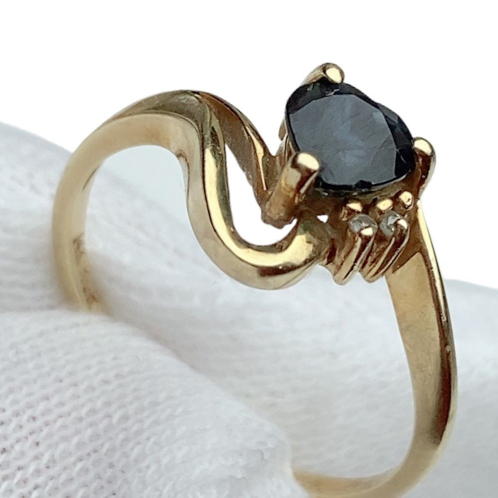 Women’s 14K Heart Blue Sapphire Yellow Gold Ring Sz 6